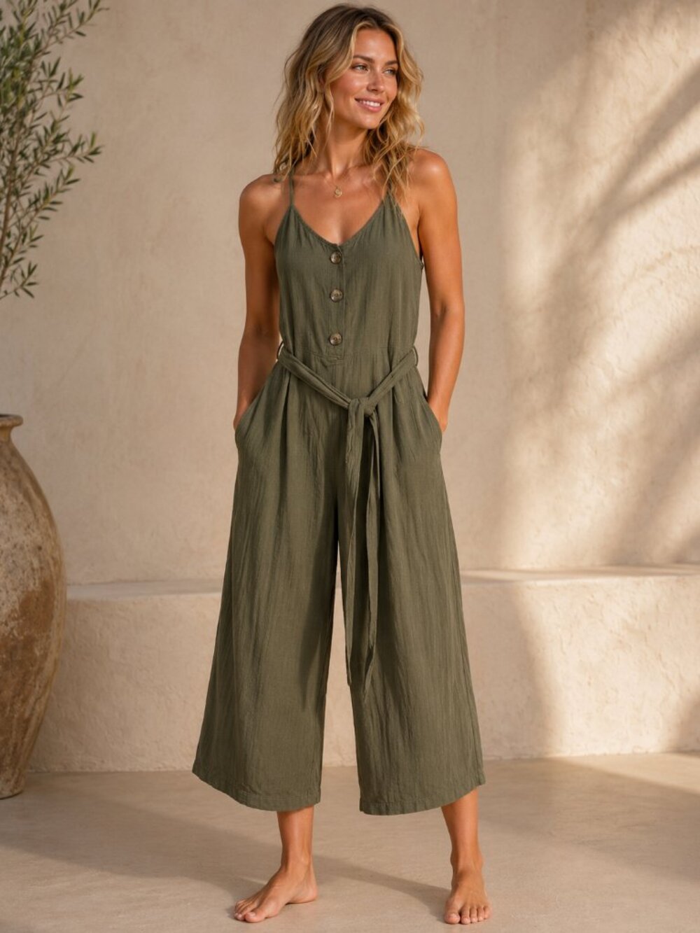 Halter Jumpsuit Olive Green Size 4